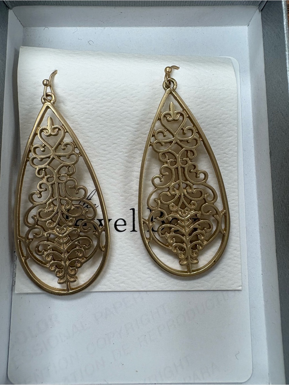 the Jewel Box. Delicate Gold Filigree Teardrop Earrings